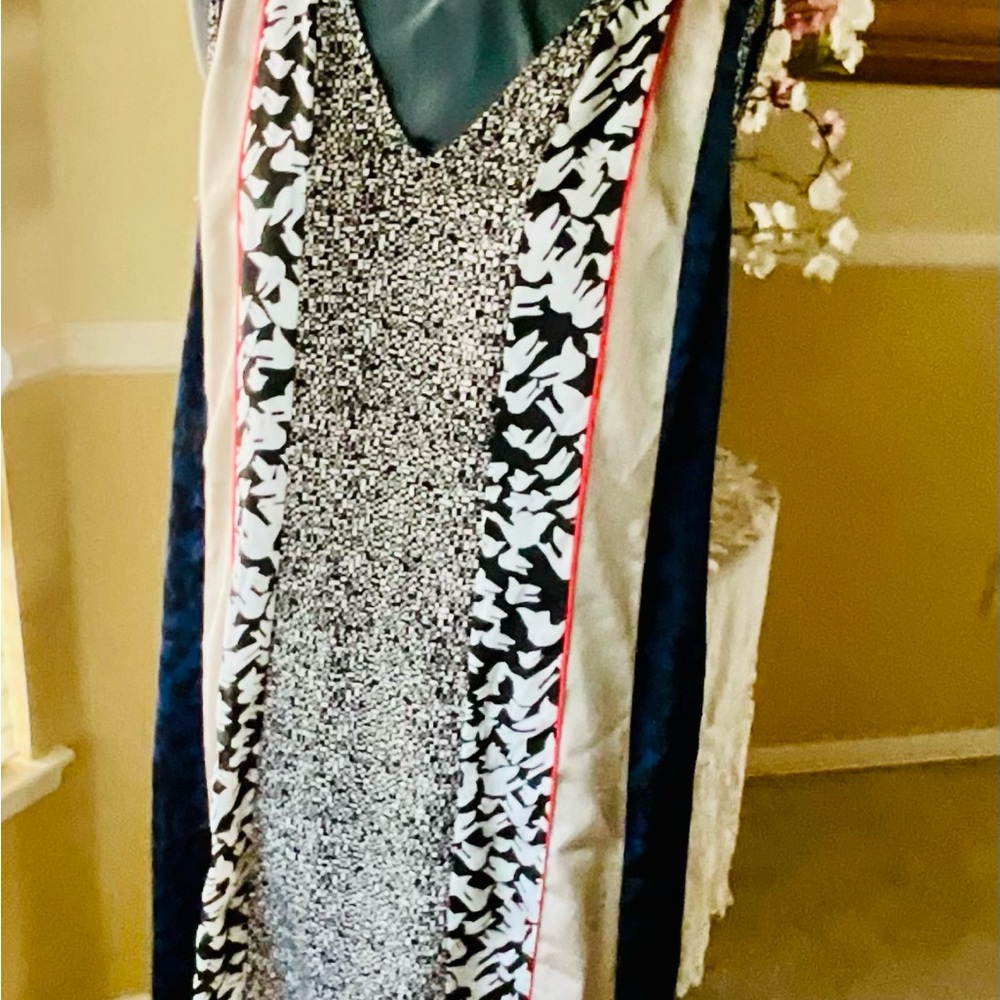 Patchwork Dress V-Neck Sleeveless Multi-Color - image 1